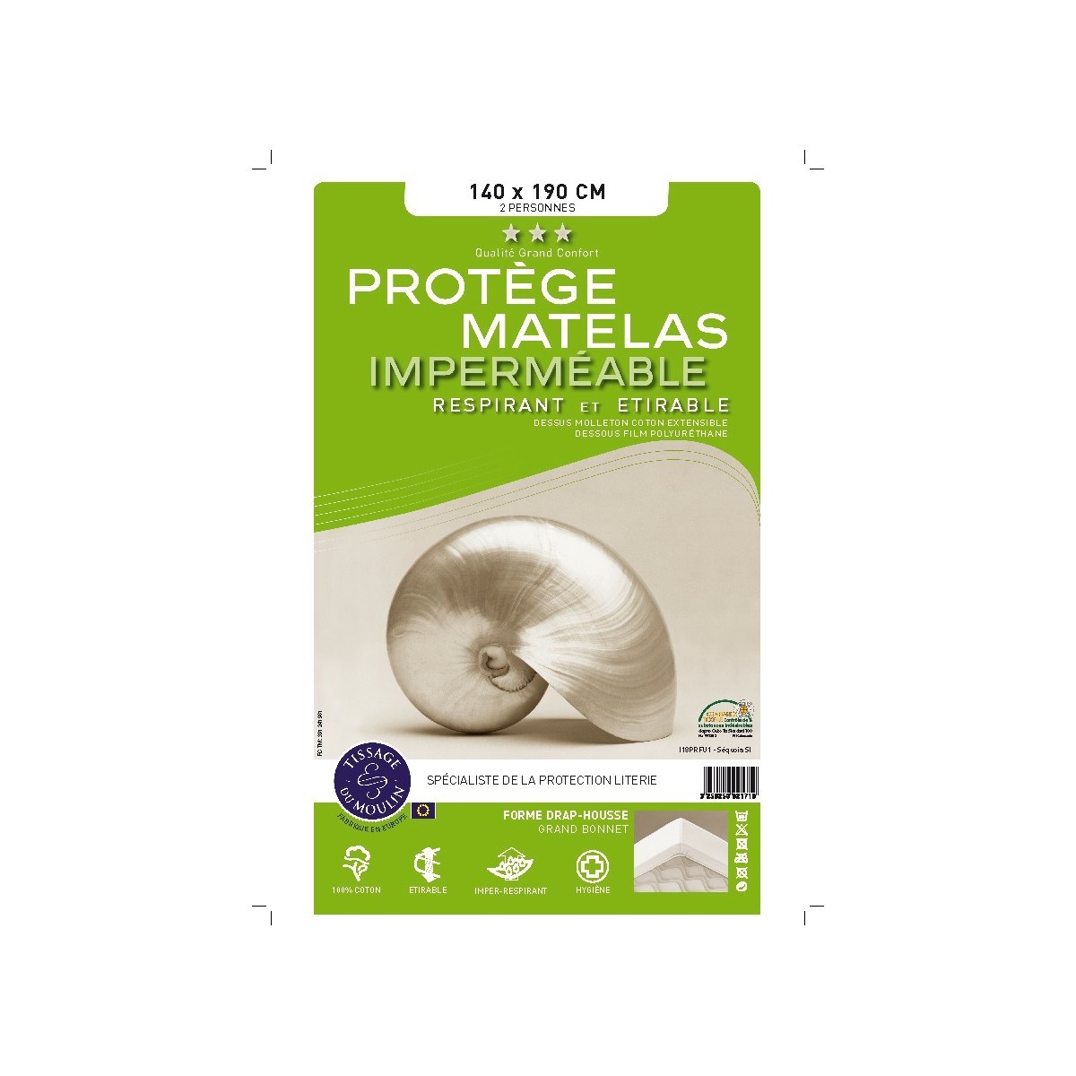 Protège-matelas 140X190 imperméable-respirant et extensible forme housse  BONNET DE 30 CM