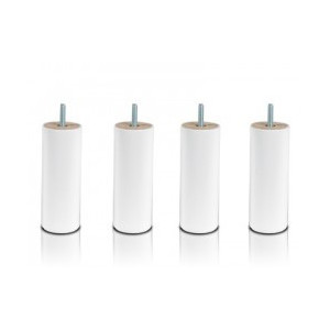 Jeu de 4 pieds Maherault cylindrique laqué blanc H 17 cm